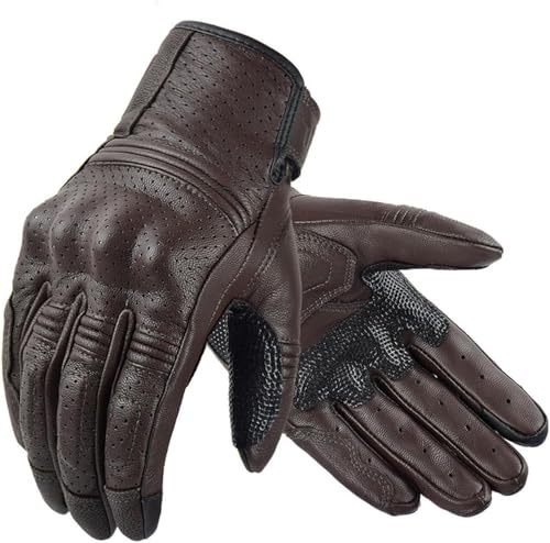 ZYREHAW Motorradhandschuhe Retro Leder Motorradhandschuhe Touchscreen Vollfinger Schutzausrüstung Motocross Handschuhe Wasserdicht Motorradhandschuhe Herren Winter A,XL von ZYREHAW