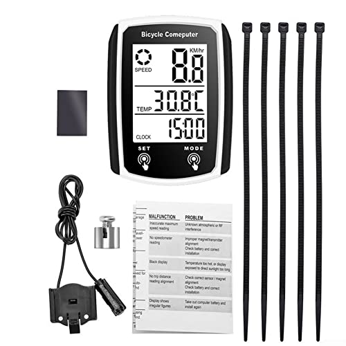 Fahrradcomputer Tacho Kilometerzähler Kabelgebundener Fahrradtacho Englisch LCD Display Wasserdicht Kilometerzähler Geeignet für Mountainbikes Weiß Fahrradcomputer Tacho Kilometerzähler Kabelgebundener Fahrradtacho Englisch LCD Display Wasserdicht Kilometerzähler Geeignet für Mountainbikes Weiß von ZYWUOY