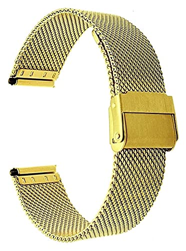 ZZDH Uhrenarmband Edelstahl Metallgitterband Schnellverschluss Uhrenarmband Smart Watch Armbänder Für Männer Frauen 13mm 14mm 16mm 17mm 18mm 19mm 20mm 22mm (Color : Gold, Size : 13mm) von ZZDH