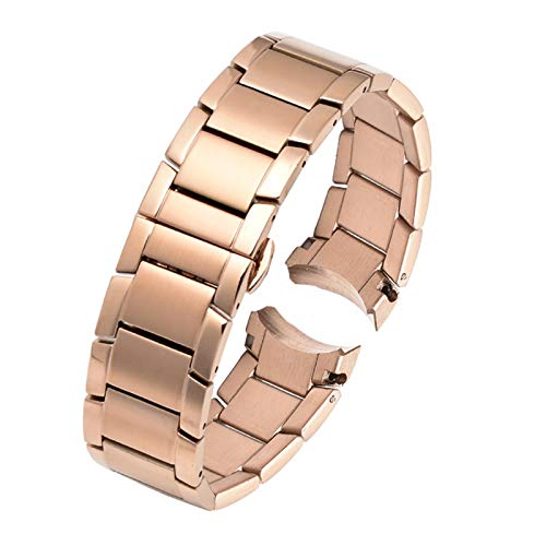 ZZDH uhrenarmband Edelstahl 22mm Massive Edelstahlband Schmetterlingsschnalle Herren Ersatzmetallband Armband (Band Color : Rose Gold, Band Width : 22mm) von ZZDH