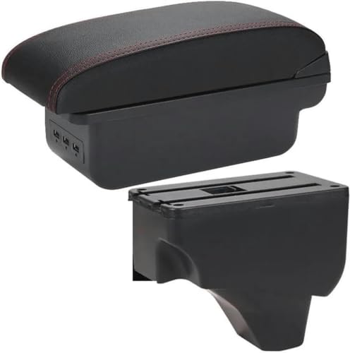 ZZXYSM Auto Armlehne Box Kompatibel Für P/eugeot 2008 2019-2024 Zweischichtige Armlehne PU-Leder Mittelkonsole Aufbewahrungsbox,B1 Black Red 3usb4 von ZZXYSM