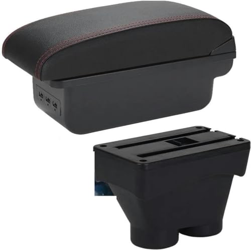 ZZXYSM Auto Armlehne Box Kompatibel Für P/eugeot 208 Zweischichtige Armlehne PU-Leder Mittelkonsole Aufbewahrungsbox,B1 Black Red 3usb4 von ZZXYSM