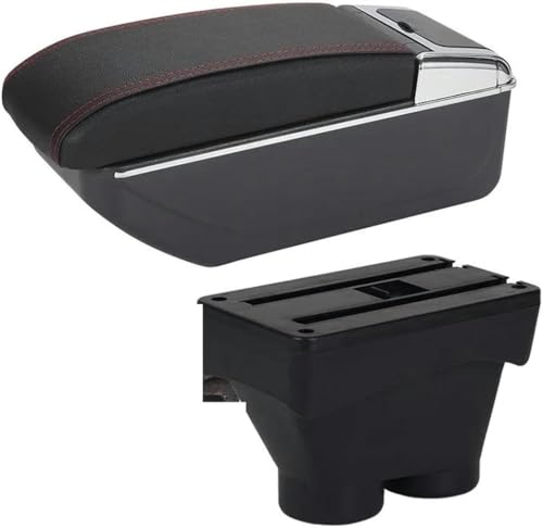 ZZXYSM Auto Armlehne Box Kompatibel Für P/eugeot 208 Zweischichtige Armlehne PU-Leder Mittelkonsole Aufbewahrungsbox,D1 Black Red No Usb1 von ZZXYSM