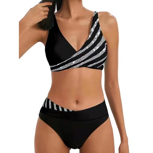 ZZZOLX Bikini Damen Set Frauen Zweiteiliger Tankini Badeanzug Drucken Tiefes Bikini Bikini Bikini Badeanzug Seaside Strandanzug-a-XL von ZZZOLX