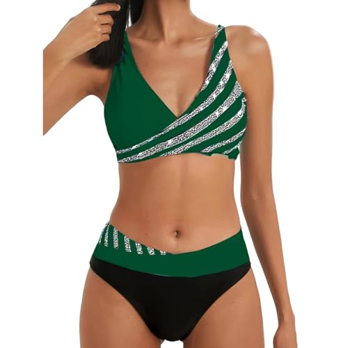 ZZZOLX Bikini Damen Set Frauen Zweiteiliger Tankini Badeanzug Drucken Tiefes Bikini Bikini Bikini Badeanzug Seaside Strandanzug-c-s von ZZZOLX