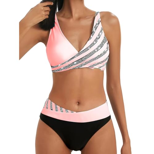 ZZZOLX Bikini Damen Set Frauen Zweiteiliger Tankini Badeanzug Drucken Tiefes Bikini Bikini Bikini Badeanzug Seaside Strandanzug-d-s von ZZZOLX