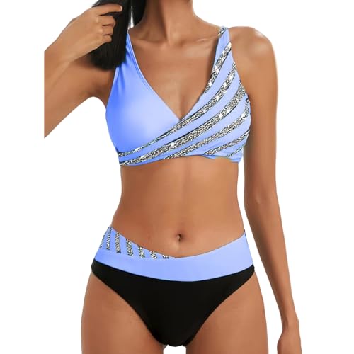 ZZZOLX Bikini Damen Set Frauen Zweiteiliger Tankini Badeanzug Drucken Tiefes Bikini Bikini Bikini Badeanzug Seaside Strandanzug-n-m von ZZZOLX