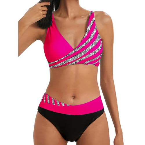 ZZZOLX Bikini Damen Set Frauen Zweiteiliger Tankini Badeanzug Drucken Tiefes Bikini Bikini Bikini Badeanzug Seaside Strandanzug-u-XXL von ZZZOLX