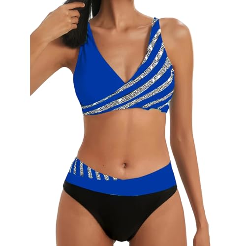 ZZZOLX Bikini Damen Set Frauen Zweiteiliger Tankini Badeanzug Drucken Tiefes Bikini Bikini Bikini Badeanzug Seaside Strandanzug-w-m von ZZZOLX