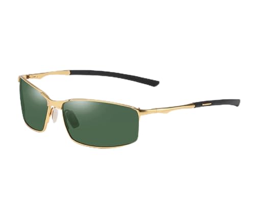 ZZZOLX Sonnenbrille Herren Polarisierte Sonnenbrille Für Männer Und Frauen, Fahrbrille, Metallrahmen Brille, Sonnenbrille.-Gold Grün-Brillenetui Mit Reißverschluss von ZZZOLX