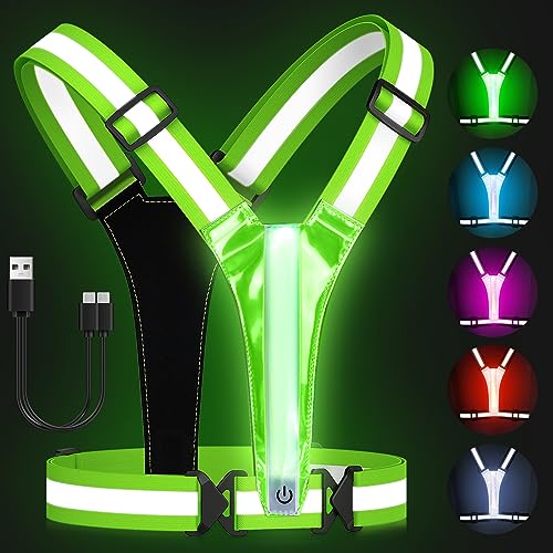 Zacro LED Laufweste Reflektorweste Warnweste Wiederaufladbare Lauflampe, Reflektorweste Leuchtweste Reflektierende Weste Einstellbare Aufladbar USB Lauflicht für Joggen Wandern oder Radfahren von Zacro