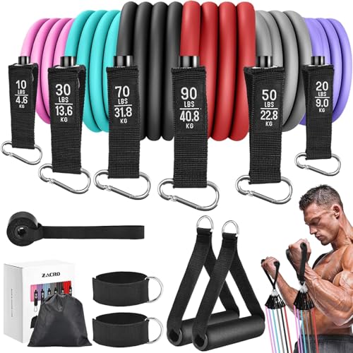 Zacro Resistance Bands Set, 6 Fitnessbänder Set Widerstandsbänder, Fitnessband mit Griff Knöchelriemen Türankerbefestigung Tragtasche, Fitness Bänder für Krafttraining Physiotherap Zacro Resistance Bands Set, 6 Fitnessbänder Set Widerstandsbänder, Fitnessband mit Griff Knöchelriemen Türankerbefestigung Tragtasche, Fitness Bänder für Krafttraining Physiotherap von Zacro