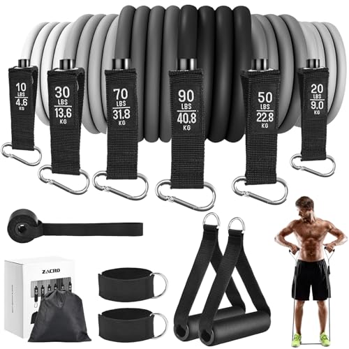 Zacro Resistance Bands Set, 6 Fitnessbänder Set Widerstandsbänder,Widerstandsband Set Fitnessband mit Griff Knöchelriemen Türankerbefestigung Tragtasche, Fitness Bänder für Krafttraining Physiotherap von Zacro