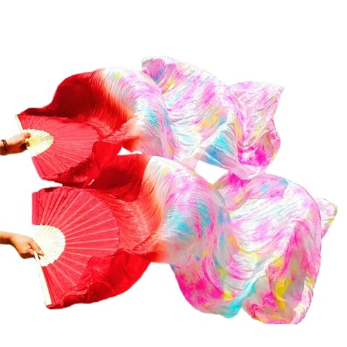 Real Silk Dance Fan Bauchtanz-Fächer Ein Paar erweiterte Fächer, handgefertigt, Farbe, Batik-Seidenfächer, moderner Tanzfächer, Stil D, 150 cm, 1 Paar von Zadaos