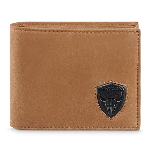 Zagatto | Leder Geldbörse Herren | Horizontale | Cognac/Braun | Portmonee Herren | RFID Secure | 8 Fächer für Kreditkarten | Wallet for Men | Geldbeutel Herren | ZG-N992-F11 von Zagatto