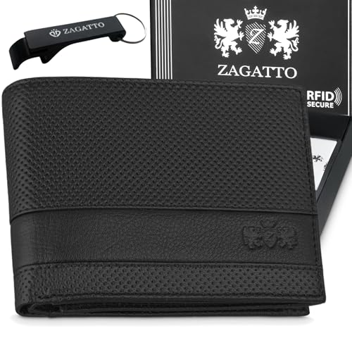 Zagatto | Leder Geldbörse Herren | Horizontale | Schwarz | Portmonee Herren | RFID Secure | 8 Fächer für Kreditkarten | Wallet for Men | Geldbeutel Herren | ZG-N992-F12 von Zagatto