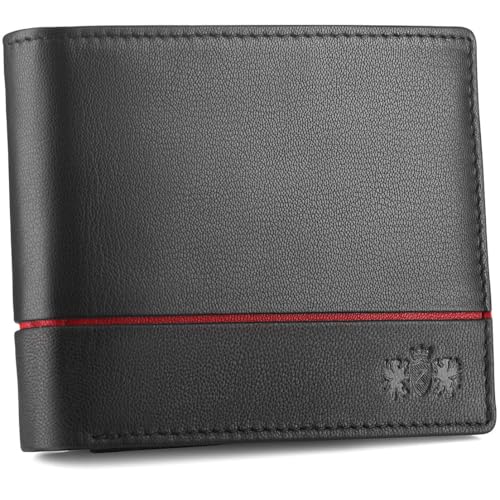 Zagatto | Leder Geldbörse Herren | Horizontale | Schwarz mit rotem Detail | Portmonee Herren | RFID Secure | 8 Fächer für Kreditkarten | Wallet for Men | Geldbeutel Herren | ZG-N992-F5 von Zagatto