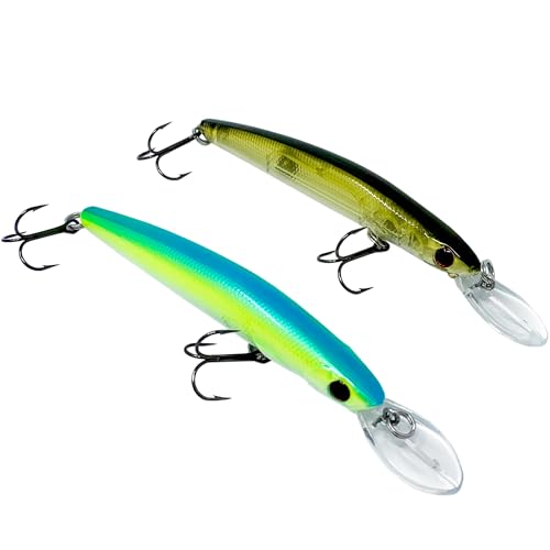 Zanderfang - Barsch Wobbler Zander – Barsch-Köder tieflaufend - 2 Stück TROMMLER - 9,5cm - 9,5g - Olive-Matt, Neon-Grün mit Rasseln von Zanderfang