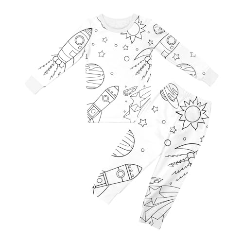 Schlafanzug Set Kinder Cartoon Druck DIY Handbemaltes Langarm Homewear Set Bequem Pyjama Zum Ausmalen Loungewear Set Zum Ausmalen Loungewear Set Pyjama Set Für Jungen Mädchen von Zannycn