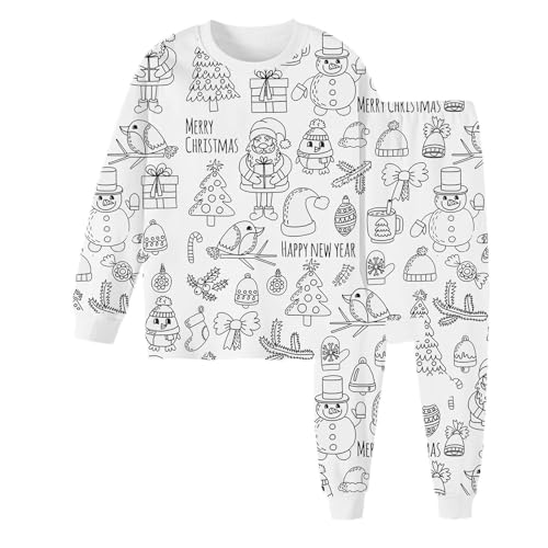 Schlafanzug Zum Anmalen Kinder DIY Handbemaltes Doodle Pyjama-Sets Pyjamas Für Kinder Schlafanzug Set Kinder Kinder Schlafanzug Hauskleidung-Sets Bequeme Weiche Lange Ärmel Top + Hose Homewear Set von Zannycn