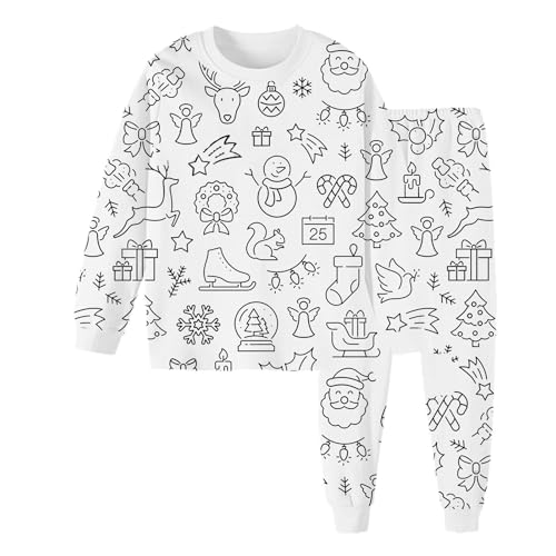 Zannycn Kinder Pyjama-Sets Zum Ausmalen DIY Handbemaltes Homewear-Set Pyjamas Für Kinder Schlafanzug Set Kinder Kinder Schlafanzug Hauskleidung-Sets Bequeme Weiche Lange Ärmel Top + Hose Homewear Set von Zannycn