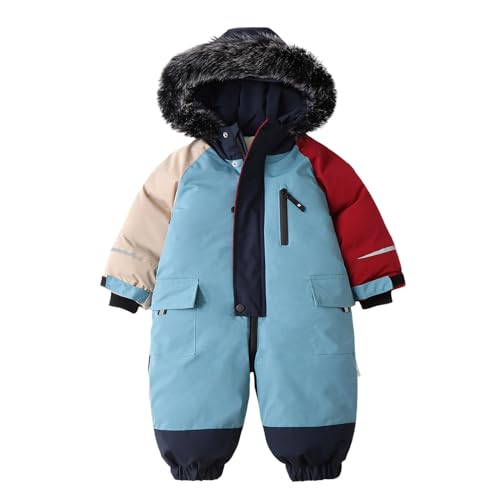 Zannycn Kinder Schneeanzug Skianzug Mädchen Und Jungen Kuscheliger Skioverall Warmes Schneeoverall Dickere Atmungsaktiv Daunenjacke Mit Fellkragenkapuze Skihose Reflektierenden Streifen Winteranzug von Zannycn