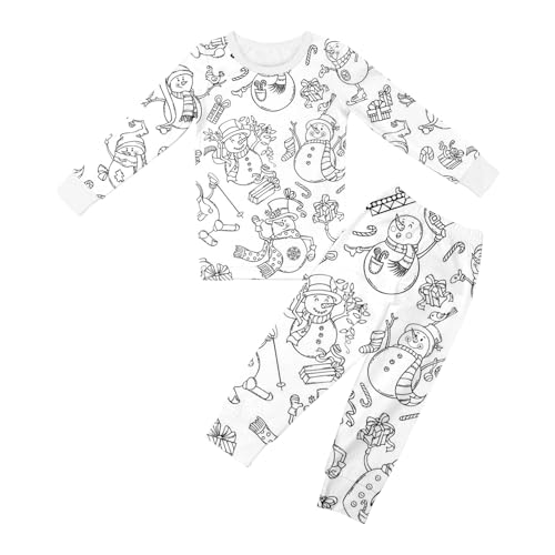 Zannycn Schlafanzug Set Kinder Cartoon Druck DIY Handbemaltes Schlafanzüge Schlafanzüge Zum Ausmalen Hausanzug Nachtwäsche Mit Langärmliges Zweiteilig Pyjama Set Für Jungen Mädchen von Zannycn