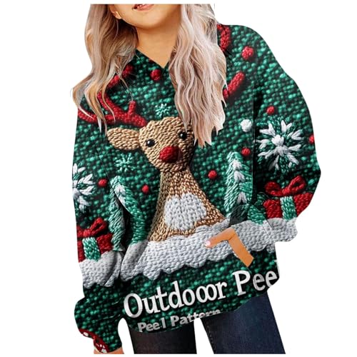 Zannycn Weihnachten Hoodie Mädchen Ugly Christmas Pullover Festlich Weihnachtspullover Weihnachtsmotiven Druck Weihnachtsshirt Lustig Weihnachtspulli Mit Kapuze Kapuzenpullover Warme Sweatshirt von Zannycn