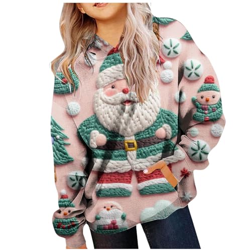 Zannycn Weihnachten Hoodie Mädchen Ugly Christmas Pullover Weihnachtsmotiven Druck Weihnachtspullover Festlich Weihnachtsshirt Mit Kapuze Weihnachtspulli Lustig Kapuzenpullover Casual Oberteile von Zannycn