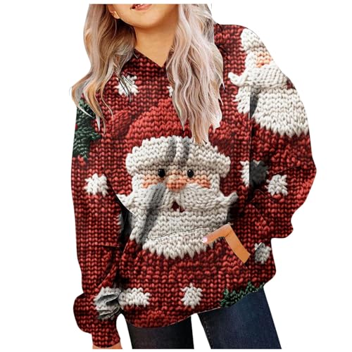 Zannycn Weihnachten Hoodie Mädchen Ugly Christmas Pullover Weihnachtsmotiven Druck Weihnachtsshirt Mit Kapuze Weihnachtspullover Lustig Weihnachtspulli Festlich Kapuzenpullover Casual Oberteile von Zannycn