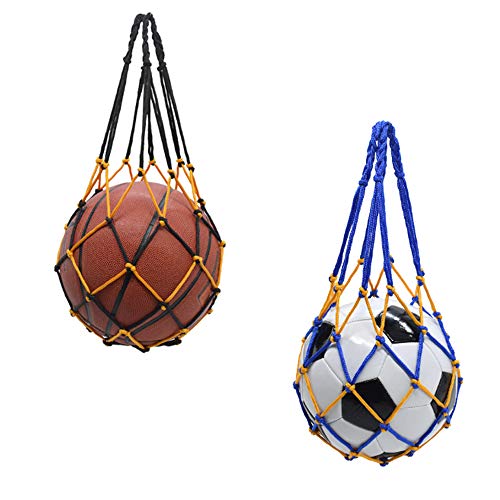 Zasiene Ballnetz 2 Stück Tragbare Ballnetz 1 Ball Lager Speicher Balltragenetz Ball Carry Net für Basketball-Tasche Fußball-Netztasche(Blau-Gelb und Schwarz-Gelb) von Zasiene