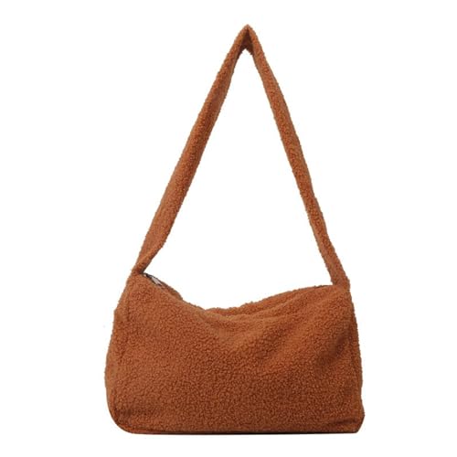 Kleine Tragetasche für Damen, Plüsch, Umhängetasche, Umhängetasche, Handtasche mit glattem Reißverschluss, braun von Zdprkqzvz