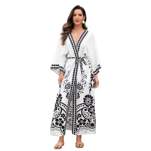 Zdprkqzvz Langer Kimono-Überzug mit Taillenband für Damen, vorne offen, Badeanzug, Cardigans, Strand, langer Kimono-Vertuschung von Zdprkqzvz