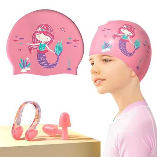 Badekappen für Kinder, Prämie Weich Silikonbedruckte Badekappen, Meerjungfrau-Badekappe Aus Cartoon-Silikon, Silikon-Nasenclip-Ohrstöpselset, Elastische Schwimmmütze für 2-12 Jahre Mädchen Lange Haare Badekappen für Kinder, Prämie Weich Silikonbedruckte Badekappen, Meerjungfrau-Badekappe Aus Cartoon-Silikon, Silikon-Nasenclip-Ohrstöpselset, Elastische Schwimmmütze für 2-12 Jahre Mädchen Lange Haare von Zeaying