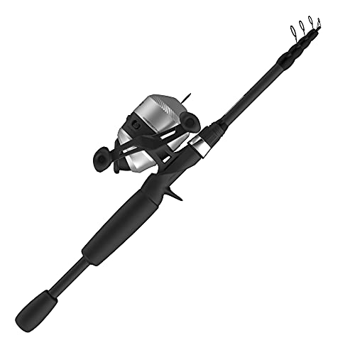 Zebco 33 Spincast Reel und Teleskop Angelrute Combo, ausziehbar 57 cm bis 180 cm Teleskop-Angelrute E-Glas Quickset Anti-Reverse Angelrolle mit Bissanzeiger, Silber/schwarz von Zebco