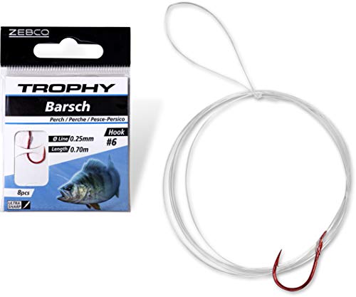 Zebco Qualitäts Trophy Barsch Vorfachhaken Angelhaken mit Vorfach vorgebunden Angelschnur Angel Zubehör, rot, 8 Zebco Qualitäts Trophy Barsch Vorfachhaken Angelhaken mit Vorfach vorgebunden Angelschnur Angel Zubehör, rot, 8 von Zebco
