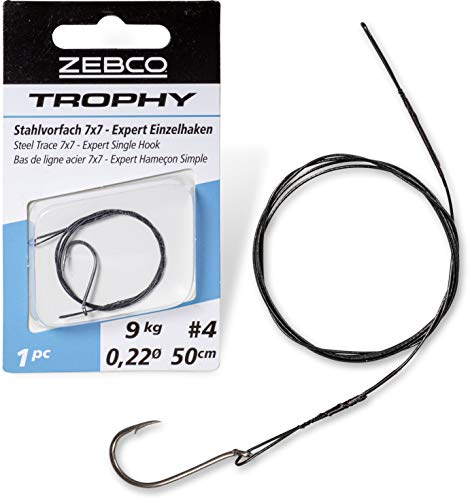 Zebco Qualitäts Trophy Stahlvorfach 7x7 Expert Einzelhaken sicheres Vorfach Material Angel Zubehör mit Angelhaken Hecht Angeln, Diverse, 9 kg / 50cm von Zebco