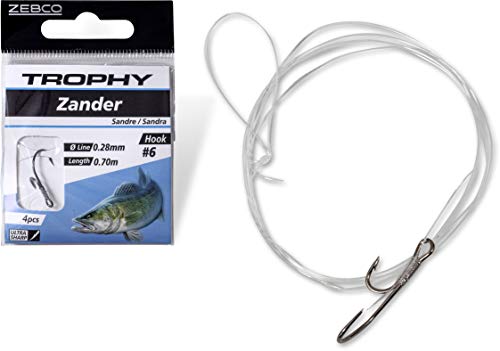 Zebco Qualitäts Trophy Zander Vorfachhaken Angelhaken mit Vorfach vorgebunden Angelschnur Angel Zubehör, Silber, 8 Zebco Qualitäts Trophy Zander Vorfachhaken Angelhaken mit Vorfach vorgebunden Angelschnur Angel Zubehör, Silber, 8 von Zebco