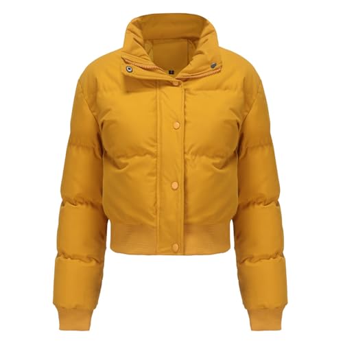 Winterjacke Damen Winter Warm Daunenjacke Lässig Einfarbige Kurz Übergangsjacke Langarm Wintermantel Mit Reißverschluss Jacken Teenager Mädchen Outdoorjacke (Yellow,L) von Zelbuck