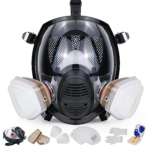 Zelbuck Vollmaske Atemschutzmaske mit Filter Staubmaske Vollgesichtsmaske Respirator Set Gasmaske Gegen Gase, Dämpfe und Partikel Lackiermaske für Farbspritz, Handwerker, Heimwerker und Pestizid von Zelbuck