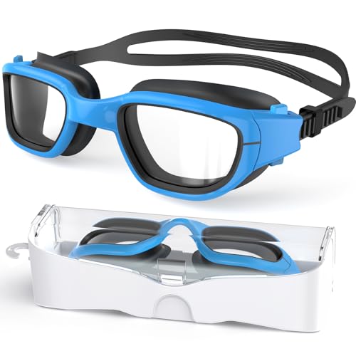 Zeligerstar Kinder-Schwimmbrille, Schwimmbrille für Kinder von 6–14, Anti-Beschlag, UV-Schutz, Poolbrille für Jungen und Mädchen (blau/schwarz + klare Gläser) von Zeligerstar