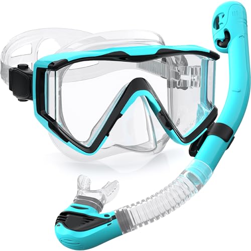 Zeligerstar schnorchelset Erwachsene, Verbesserte tauchmaske und Schnorchel, Dry-Top-Schnorchelmasken-Set, Professional Adult Snorkeling Gear for Swimming Diving Scuba ((Transparent) Grün) von Zeligerstar