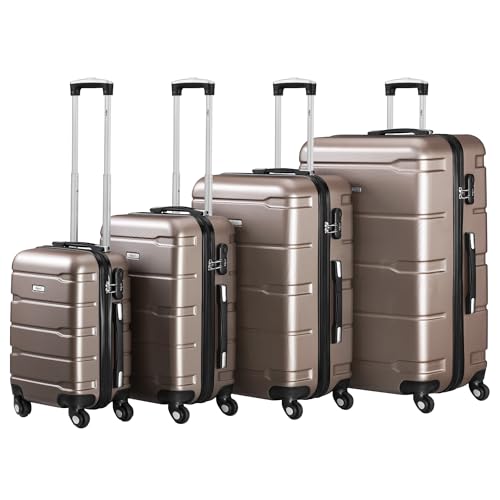 Zelsius Koffer Set 4 Stück, Champagner | ABS Hartschalenkoffer mit Zahlenschloss, 4 Rollen und Innen Trennwand | Hartschalenkoffer Set 4 teilig, Trolley, Koffer Groß, Luggage Set, Handgepäckkoffer Zelsius Koffer Set 4 Stück, Champagner | ABS Hartschalenkoffer mit Zahlenschloss, 4 Rollen und Innen Trennwand | Hartschalenkoffer Set 4 teilig, Trolley, Koffer Groß, Luggage Set, Handgepäckkoffer von Zelsius