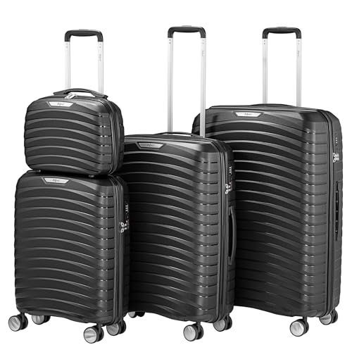 Zelsius Koffer Set 4 Stück, Schwarz | Hartschalenkoffer mit TSA Zahlenschloss, Doppelrollen und Innen Trennwand | Handgepäckkoffer, Hartschalenkoffer Set 4 teilig, Koffer Groß, Luggage Set von Zelsius