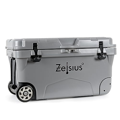 Zelsius Kühlbox 50 Liter mit Räder | Coolbox | Fahrbare Cooling Box ideal für Auto Camping Urlaub Angeln Freizeit Outdoor | Thermobox für Warm und Kalt (grau) von Zelsius
