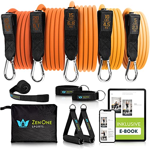 ZenOne Sports Resistance Fitness Bands - robuste Fitnessbänder - 5 Widerstandsbänder - Home Workout Expander-Set - Sport-Gummiband inkl. E-Book & Workout-Guide & -Video (Set, Orange) von ZenOne Sports
