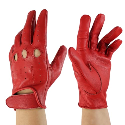 Zerimar reithandschuhe Damen - Perforierte Fahrhandschuhe mit atmenden Fingerknöchel Löchern Handschuhe Weiche Leder Damen - Handschuhe Damen Leder - Ideal für Outdoor - Farbe Rot - Größe 7 von Zerimar