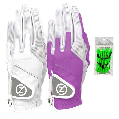 Zero Friction Damen Kompressions-Passform Synthetisch Universal-Passform Golfhandschuh 2 Packung, Einheitsgröße, Weiß/Lavendel Zero Friction Damen Kompressions-Passform Synthetisch Universal-Passform Golfhandschuh 2 Packung, Einheitsgröße, Weiß/Lavendel von Zero Friction