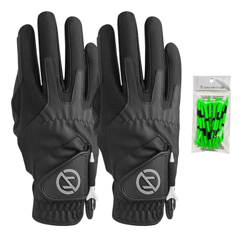 Zero Friction Herren Kompressions-Passform Synthetisch Rechte Hand Universal-Passform Golfhandschuh 2 Packung, Einheitsgröße, Schwarz von Zero Friction