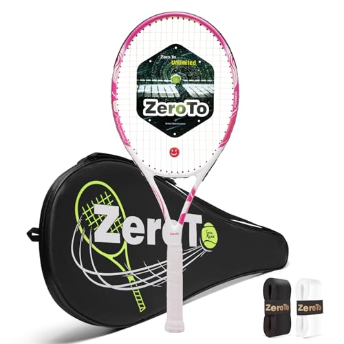 ZeroTo Tennisschläger für Erwachsene, 68,6 cm, leicht, stoßfest und werfsicher, Kohlefaser, Tennisschläger für Männer und Frauen, Anfänger, Rosa von ZeroTo